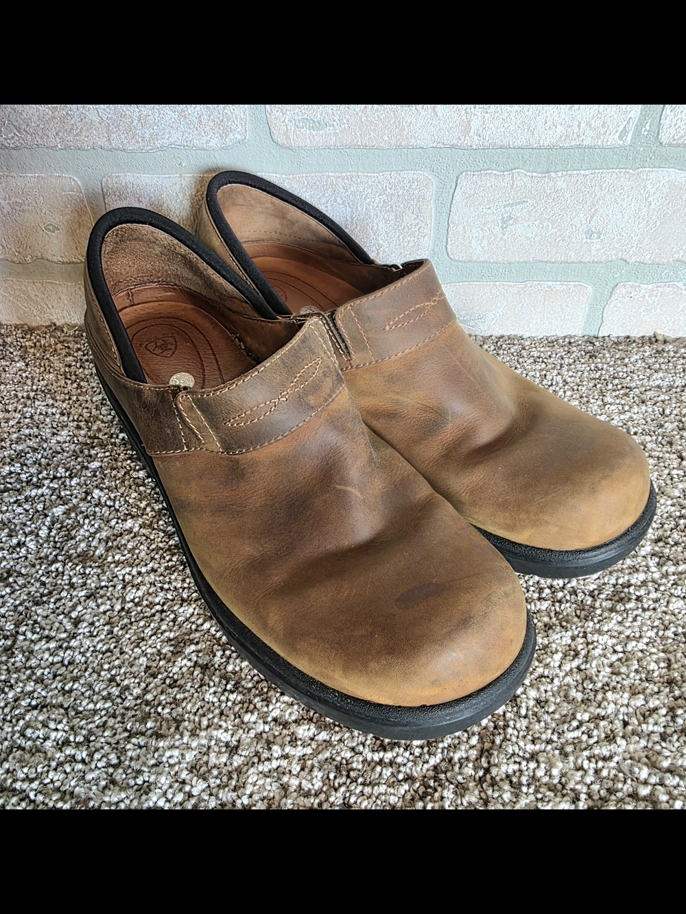 Ariat Tan Brown Leather Slip-On Clogs